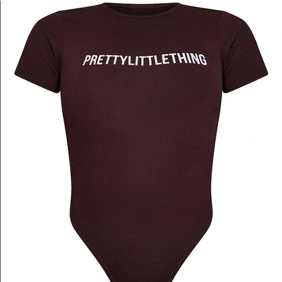 BNWT | PRETTYLITTLETHING Logo Chocolate Brown Short Sleeve Bodysuit - Picture 8 of 9